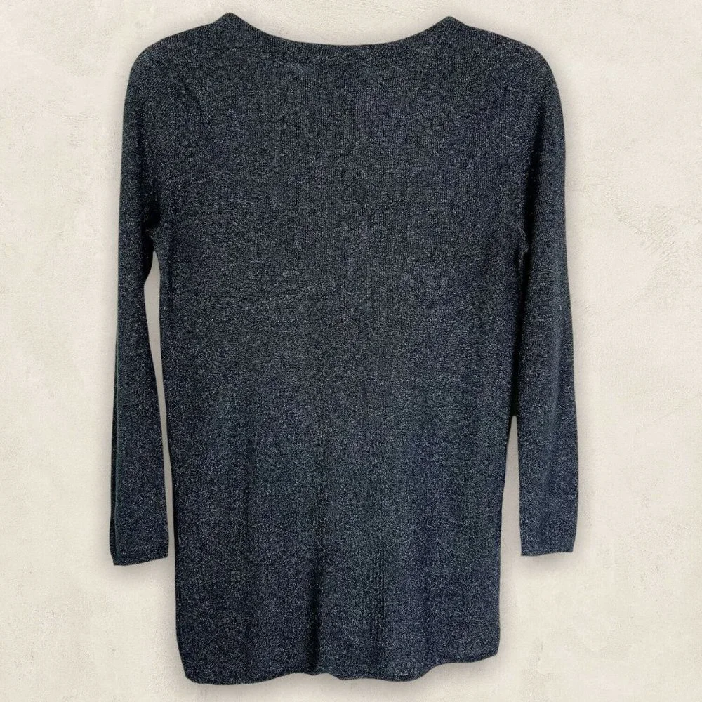 Zara Womens Black Metallic Crew Neck Pullover Asymmetrical Knit Sweater Sz M - Picture 2 of 9